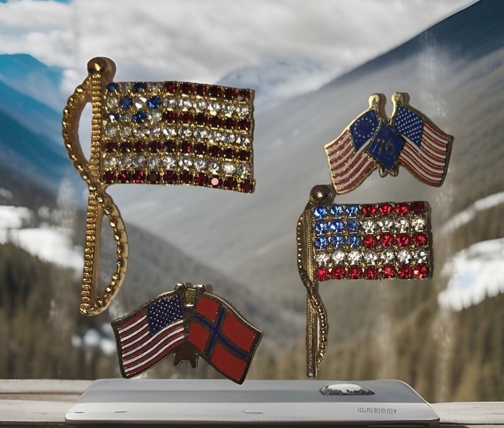 Flag Rhinestones Pin/Brooch Lot Patriotic Sweetheart USA Lapel Pins
